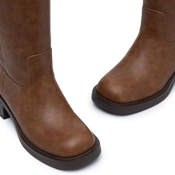 Athlefit Women's Knee High Square Toe Wide Calf Chunky Boots - Picture 2 of 6